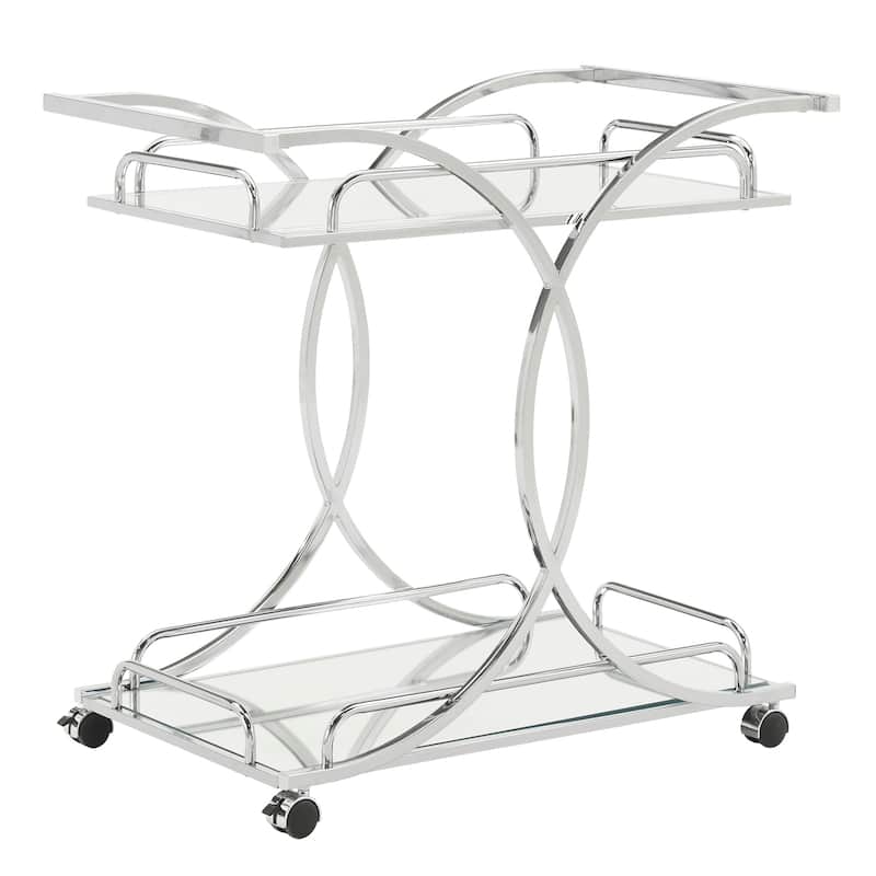 Rosewood Chrome Bar Cart with Curving Metal Frame by iNSPIRE Q Bold
