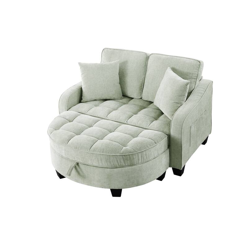 Roomfitters Two-Seater Sofa Chaise with Storage Ottoman, Irregular Armrests and Backrest, Upholstered Sofa with Pillows