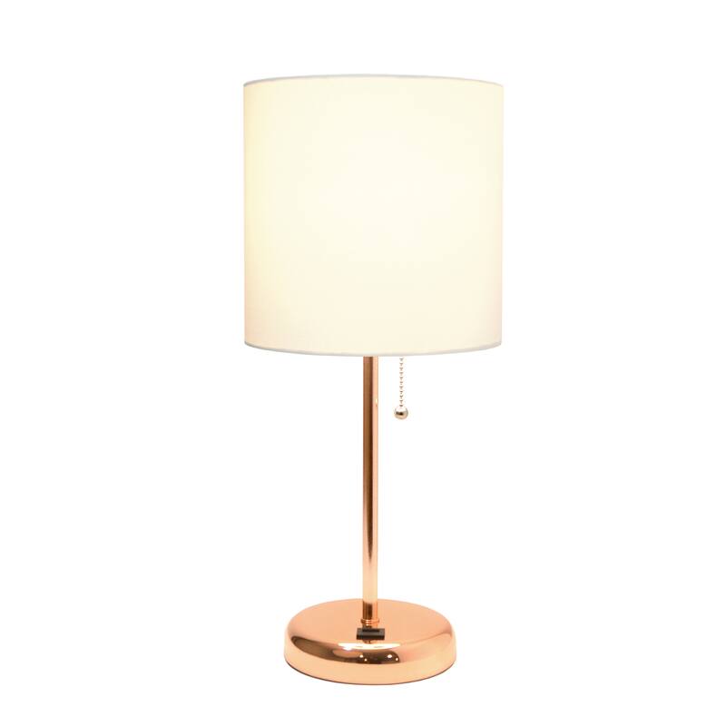 19.5" USB Port Feature Metal Lamp in Rose Gold w White Shade