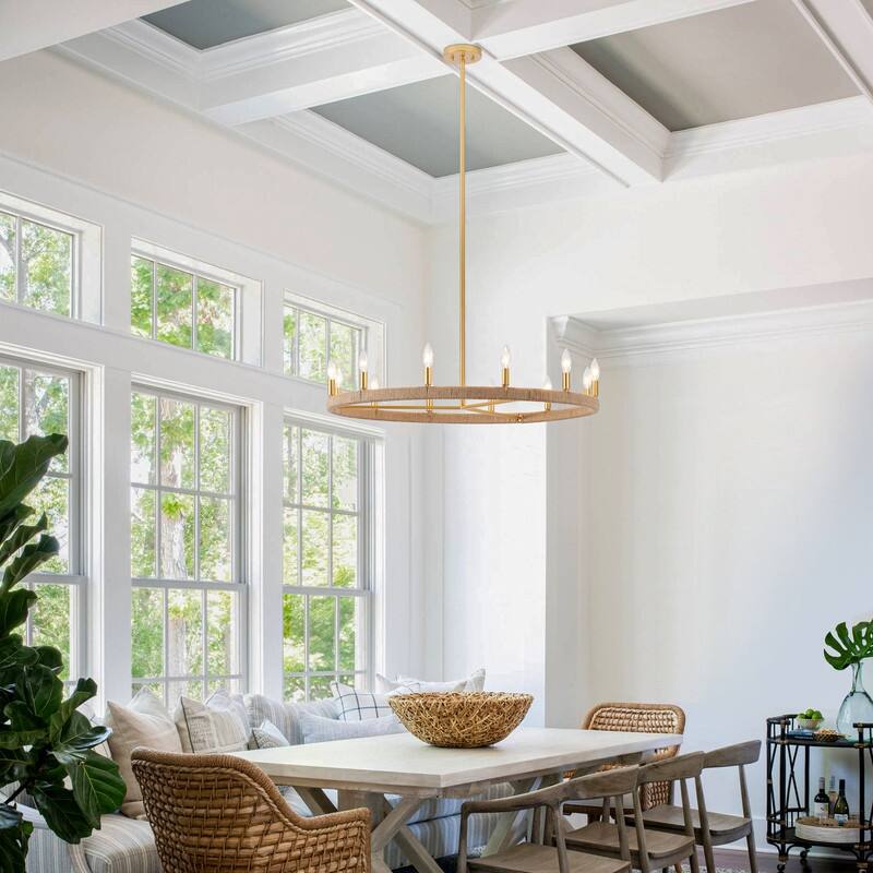 KAWOTI 12-Light Rustic Wagon Wheel Chandelier with Jute Wrap - W36.5" x H46.4"