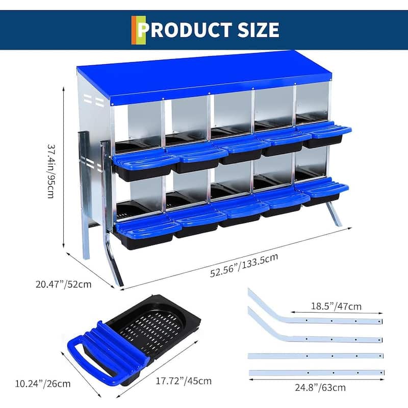 10-Hole Metal Chicken Nesting Box or Easy Cleaning with Legs