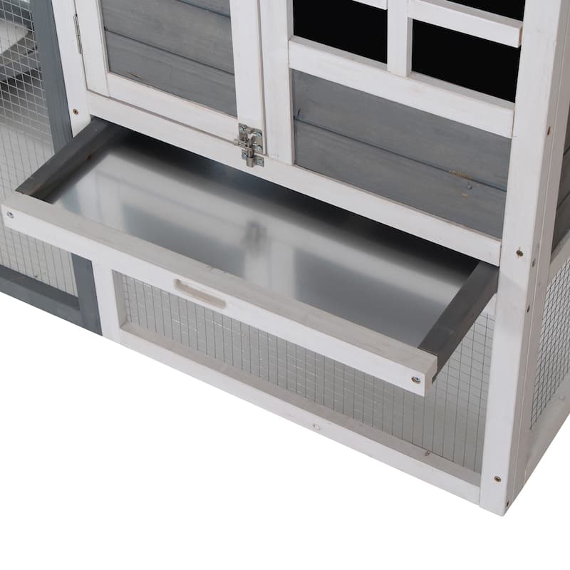 PawHut 48" Wooden Rabbit Hutch Bunny Cage with Waterproof Asphalt Roof, Fun Outdoor Run, Removable Tray and Ramp