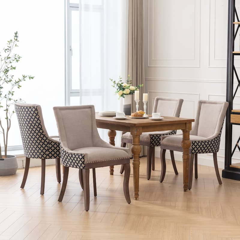 Ultra Side Dining Chair Set of 2, Thickened Fabric Kitchen Chairs, Dining Chairs with Bronze Nail Head & Solid Wood Legs