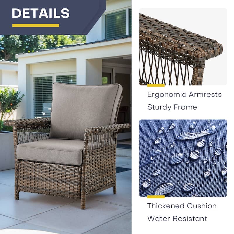 Gymojoy 5 Peices Patio Chairs with Coffee Table Ottoman set - Brown
