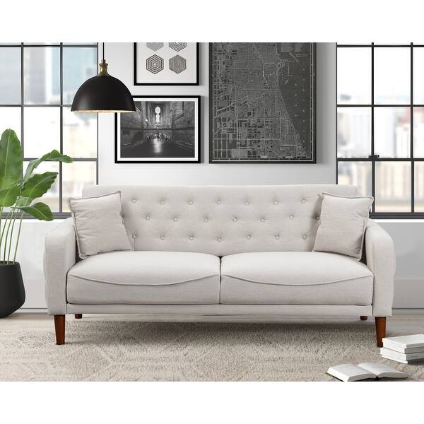 Comfortable White Linen High Density Foam Padding Sofa Bed with Rubber