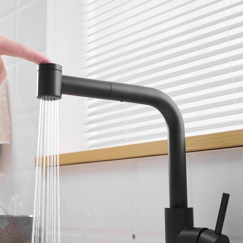 Modern Single Handle Single Hole Bathroom Sink Faucet with Pull Out Sprayer for Easy Rinsing and Cleaning