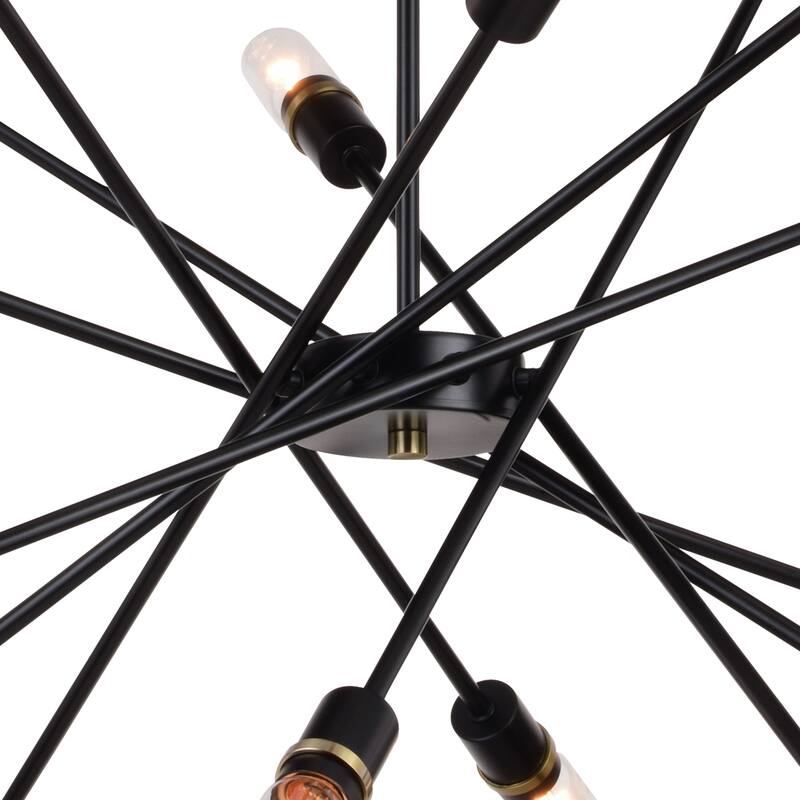 Halsted Black and Satin Brass Mid-Century Modern Sputnik Pendant Light