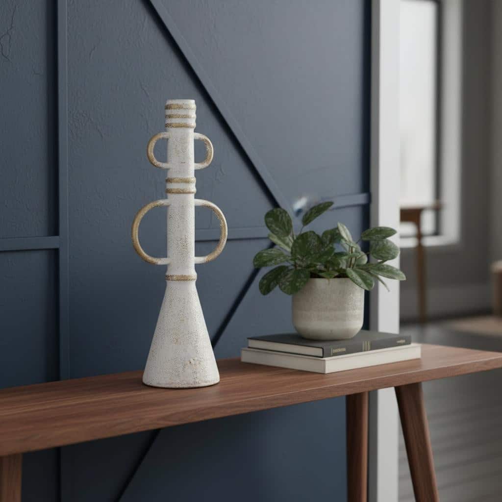 HomeRoots 14" White And Beige Metal Tabletop Sculpture - 5.91 in. x 13.78 in. x 3.94 in.