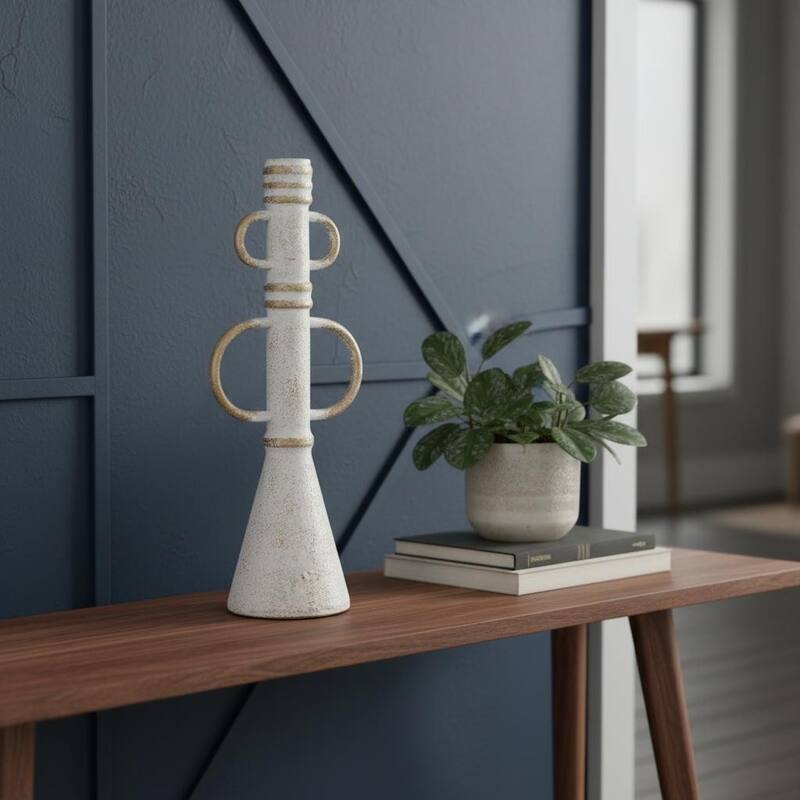 HomeRoots 14" White And Beige Metal Tabletop Sculpture - 5.91 in. x 13.78 in. x 3.94 in. - White/Beige - 5.91 in. x 13.78 in. x 3.94 in.