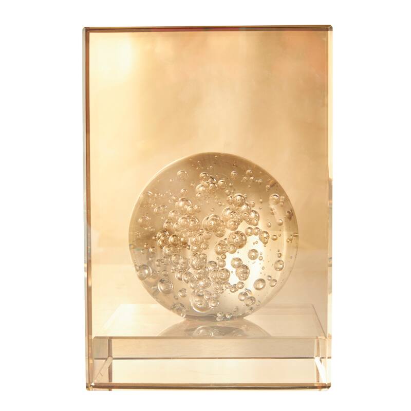 Glass Geometric Bookends with Clear Orbs and Bubble Texturing - Set of 2 Gold - Roche River Decor - 5"W x 4"L x 6"H