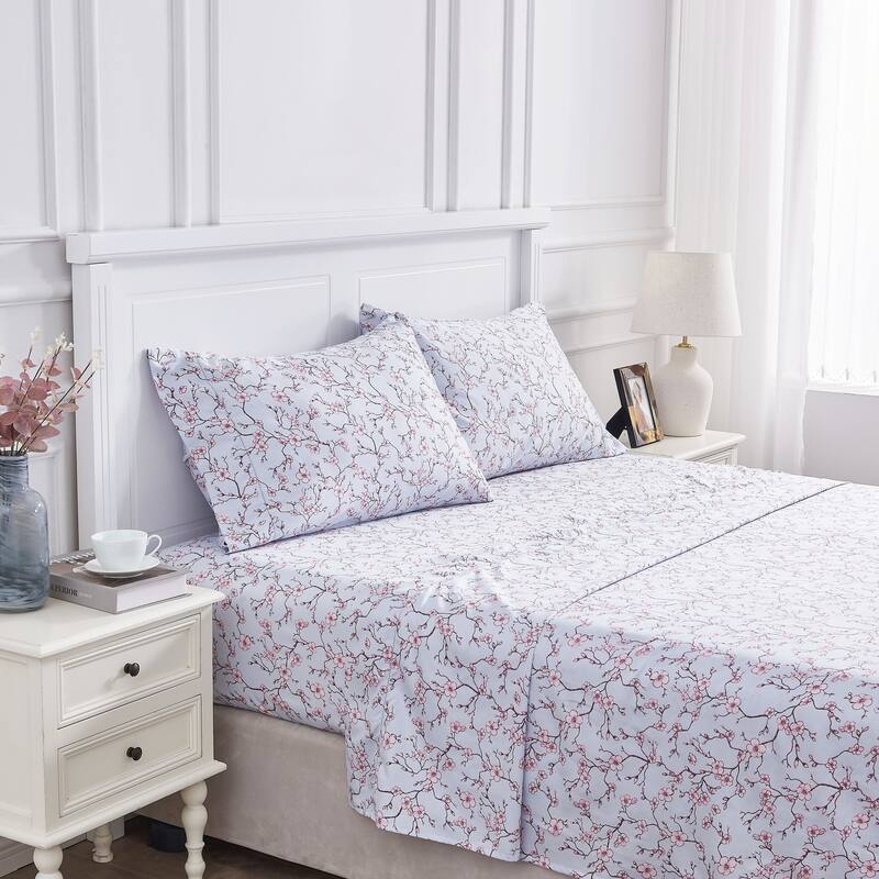 Printed Floral Design Cotton Collection Sheet Set and Pillowcases