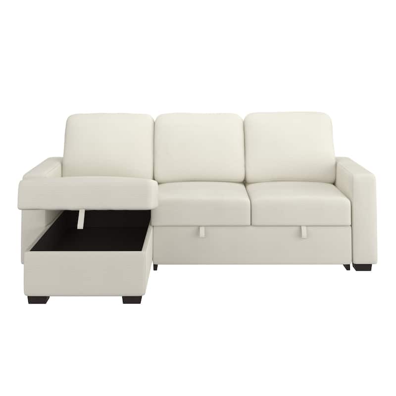 Modern Fabric 93.25" Sofa w/Bed & Storage - Beige