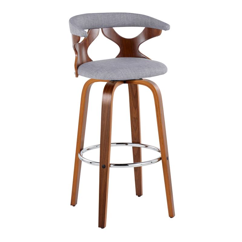 Carson Carrington Viby 30" Fixed-Height Bar Stool with Bent Wood Legs & Round Footrest (Set of 2) - Light Grey Fabric/Walnut/Chrome