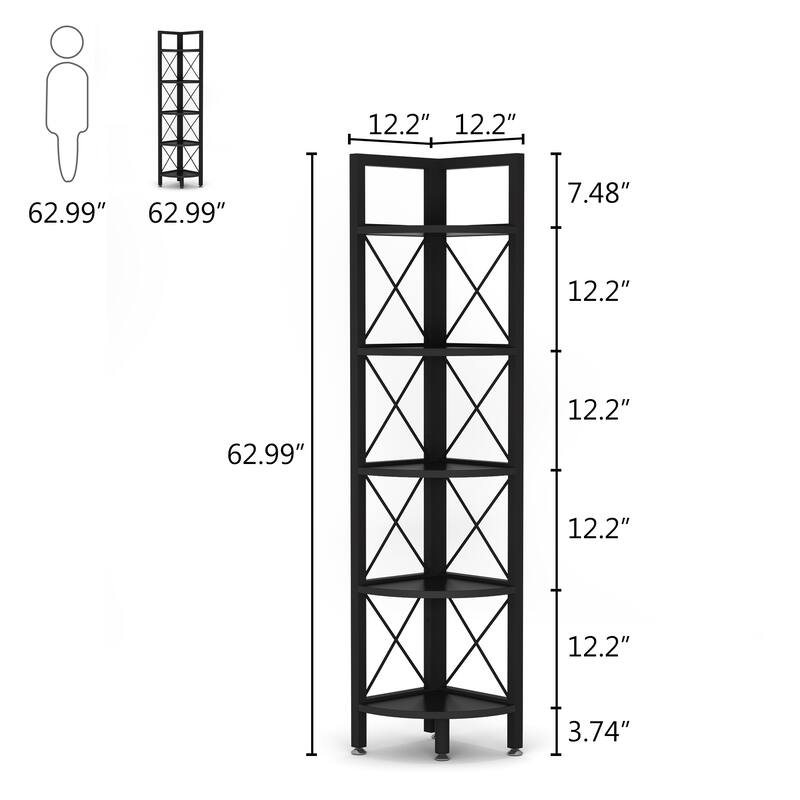 5 Tier Corner Shelves, Rustic Corner Bookshelf Small Bookcase Plant Stand for Living Room