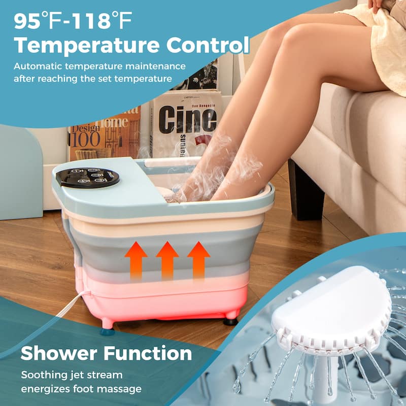 Compact Foot Spa with Motorized Shiatsu Massager Adjustable Temperature and Water Shower Function - 16" x 13.5" x 11"