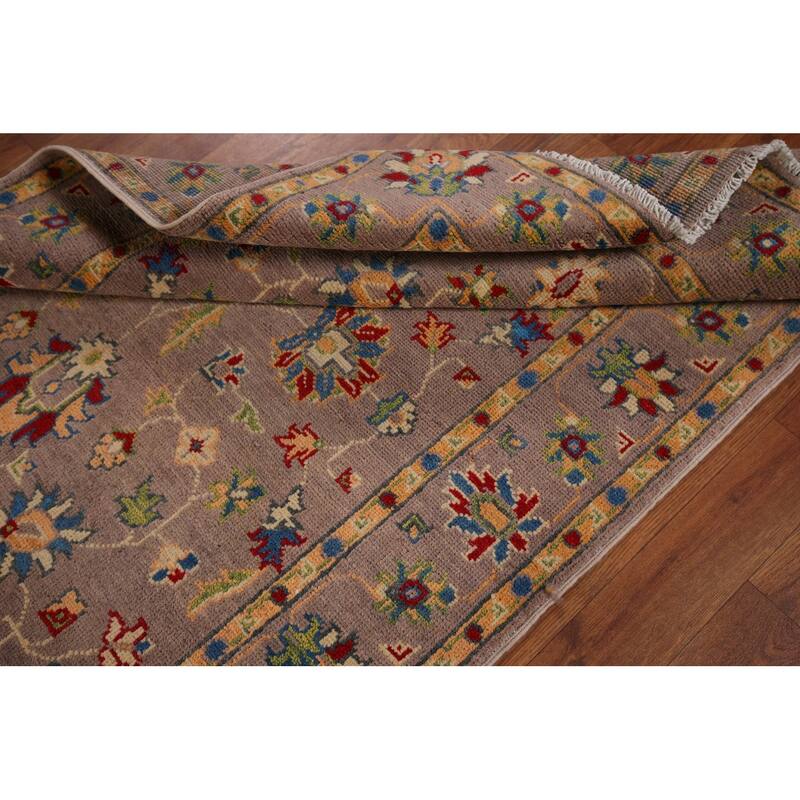 Brown Floral Oushak Oriental Accent Rug Hand-Knotted Wool Carpet - 3'4" x 5'2"