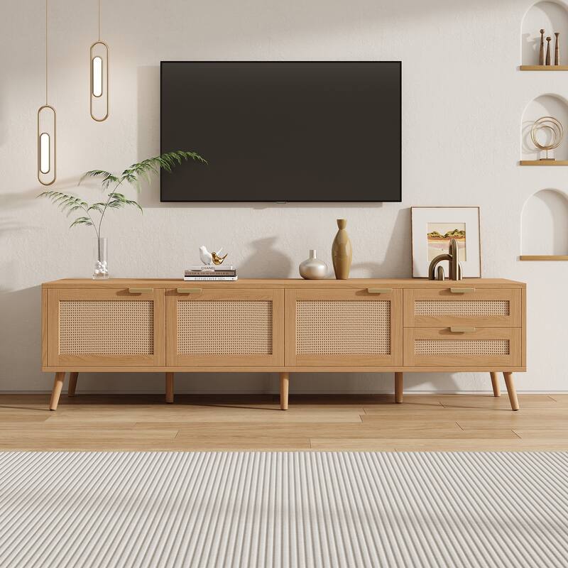 70inch Modern TV Stand with Rattan Doors for TVs up to 80"