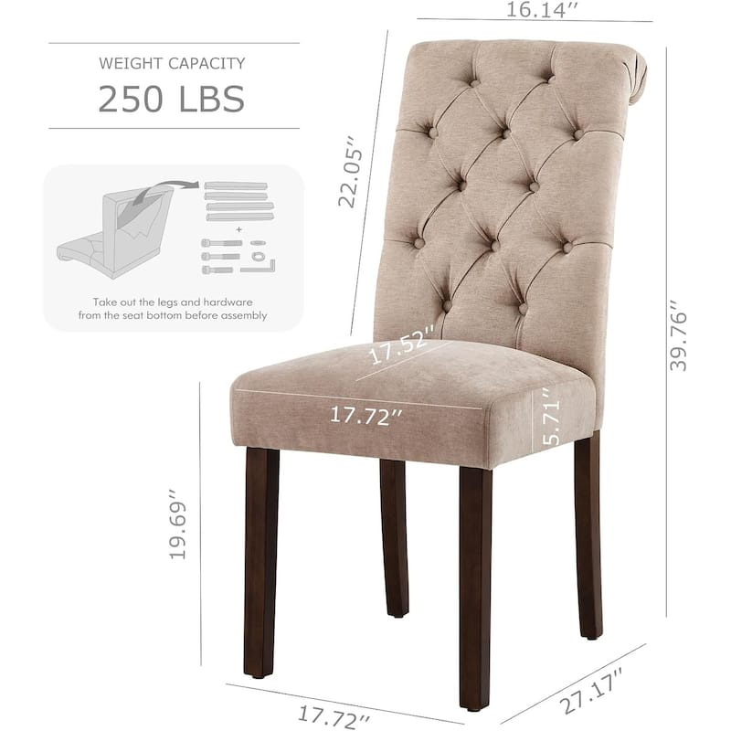 Tufted Parsons Upholstered Dining Side Chairs with Solid Wood Legs and Padded Seat