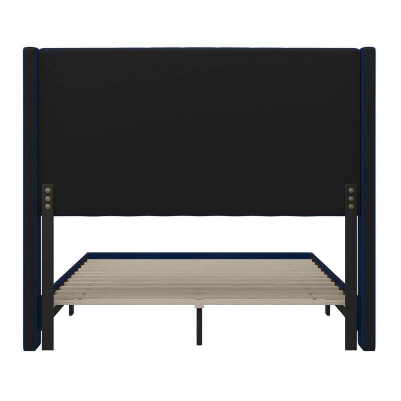 Upholstered Platform Bed with Wingback Headboard