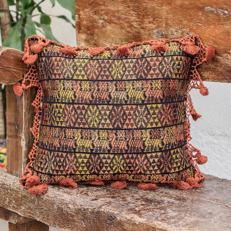 Novica Handmade Coban Culture In Orange Cotton Cushion Cover