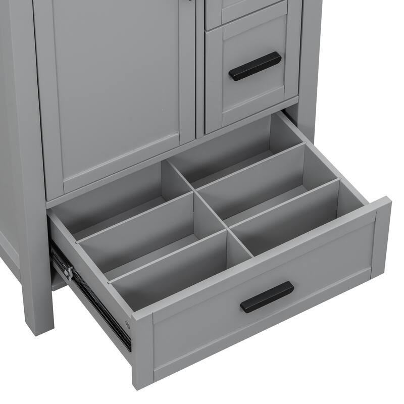 Modern 24" Bathroom Vanity with Ceramic Sink - Soft-Close Door with Double Shelf, 3 Drawers,for Small Spaces