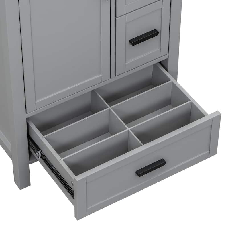 Modern 24-inch Bathroom Vanity with Ceramic Sink, Soft-Close Door, Double-Layer Door Shelf, and 3 Drawers