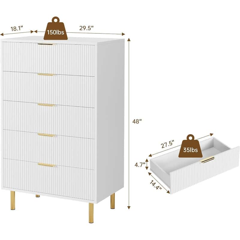 5 Drawer Dresser for Bedroom with Gold Handle and Large Drawer