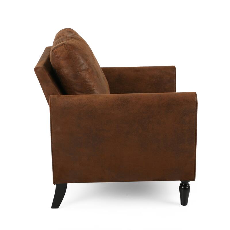 Roomfitters Sleek Upholstered Armchair, Modern Living Room Chair with Durable Faux Leather, Turned Wooden Legs