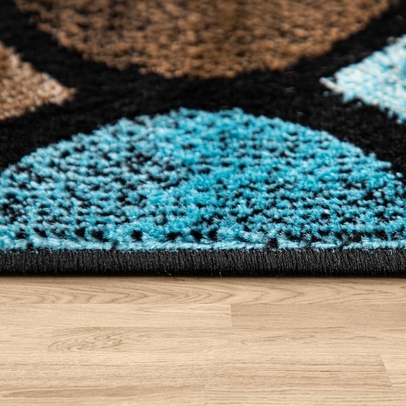 Brown Blue Area Rug with Modern Moroccan Pattern for Living Room