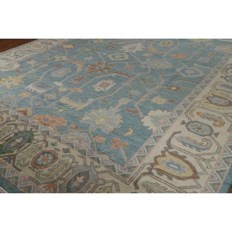 Floral Blue Oushak Indian Large Rug Handmade Wool Carpet - 11'10" x 14'9"