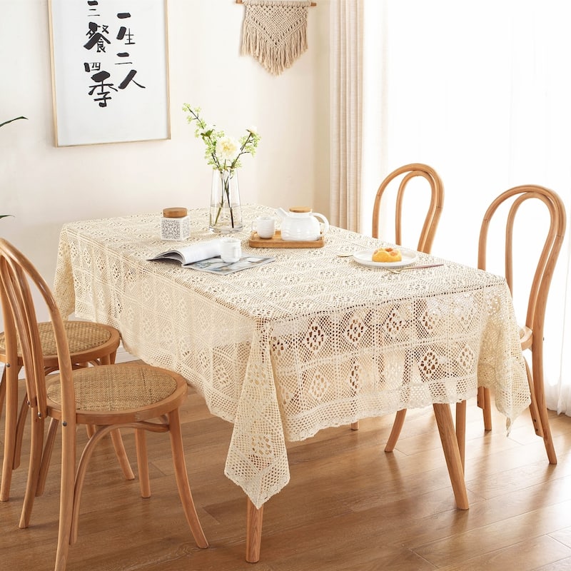 Enova Home Beige High Quality Rectangle Cotton and Linen Tablecloth - 54" x 78"
