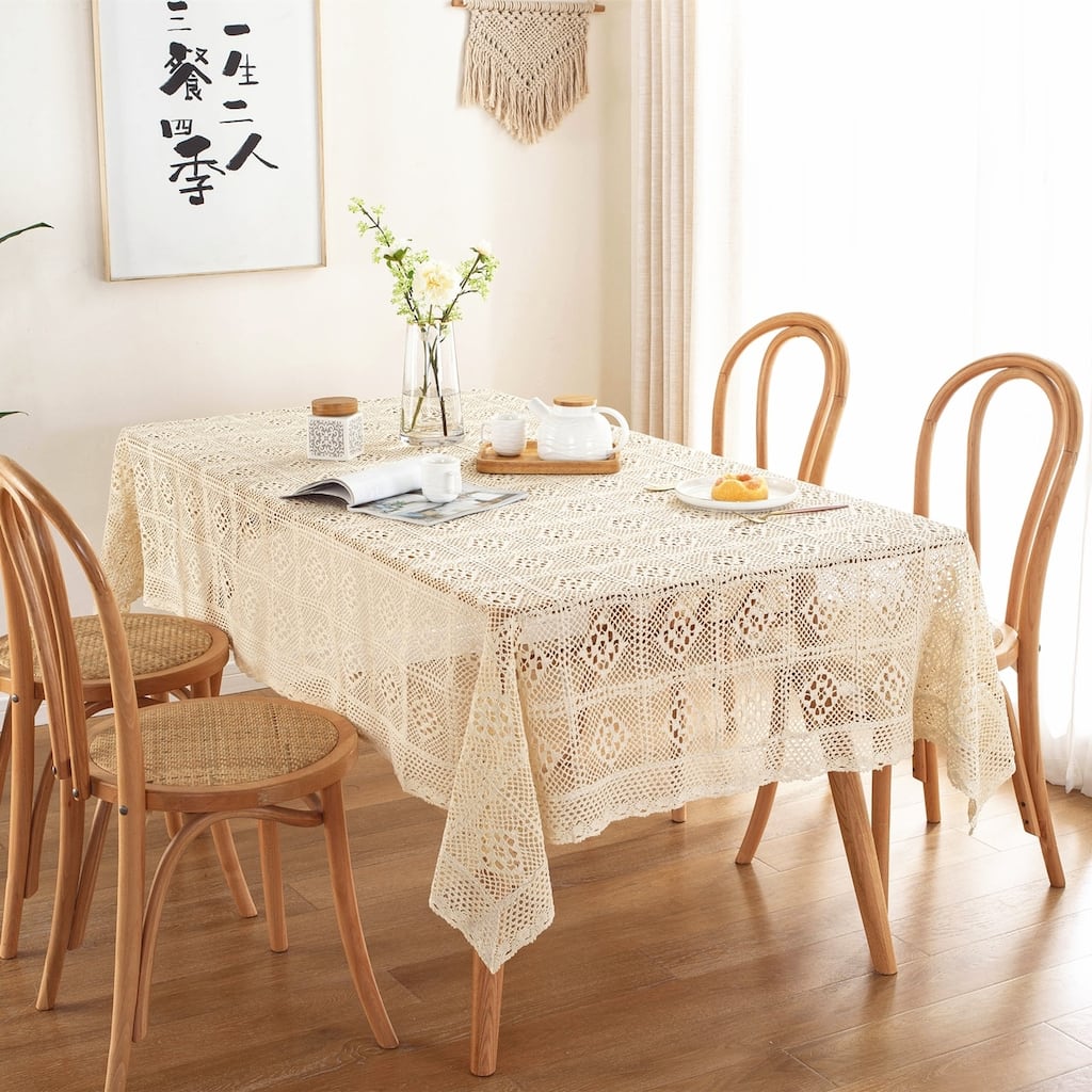 Enova Home Beige High Quality Rectangle Cotton and Linen Tablecloth