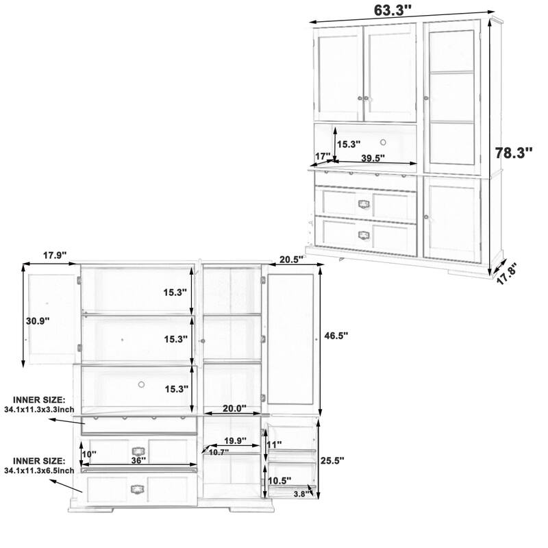 Roomfitters 78 Inch Large Kitchen Pantry Storage Cabinet with Microwave Station and Drawers, Shaker Style