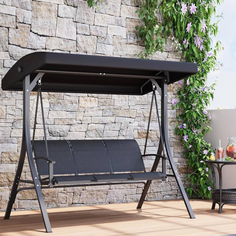 3-Seat Outdoor Porch Swing Chair, Patio Glider Swing with Adjustable Canopy & Armrests