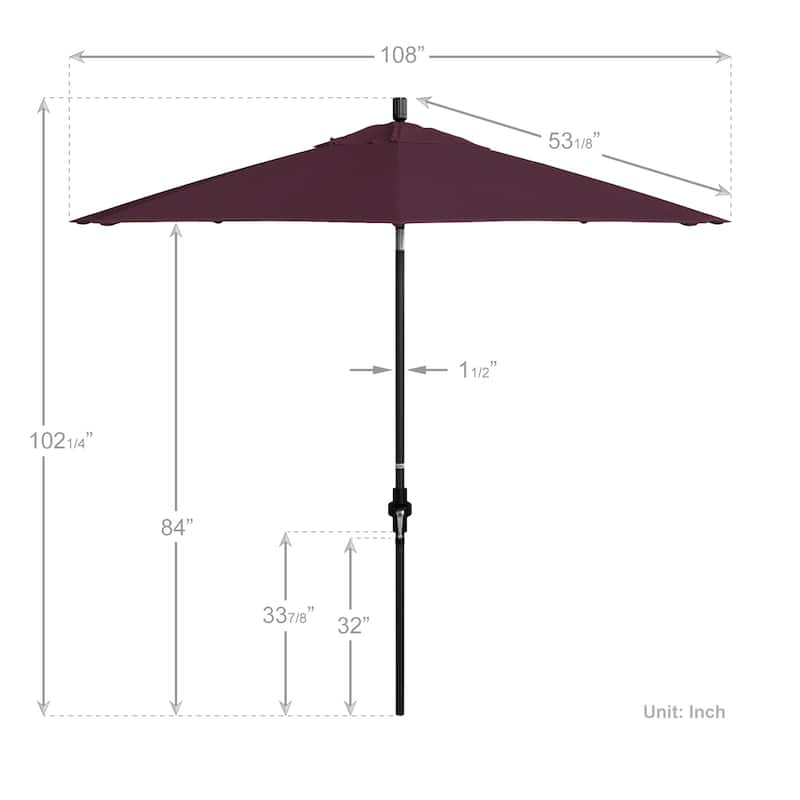California Umbrella 9' Rd Golden State Series Patio Umbrella Black Aluminum Frame Crank Lift Collar Tilt Pacifica Pacific Blue