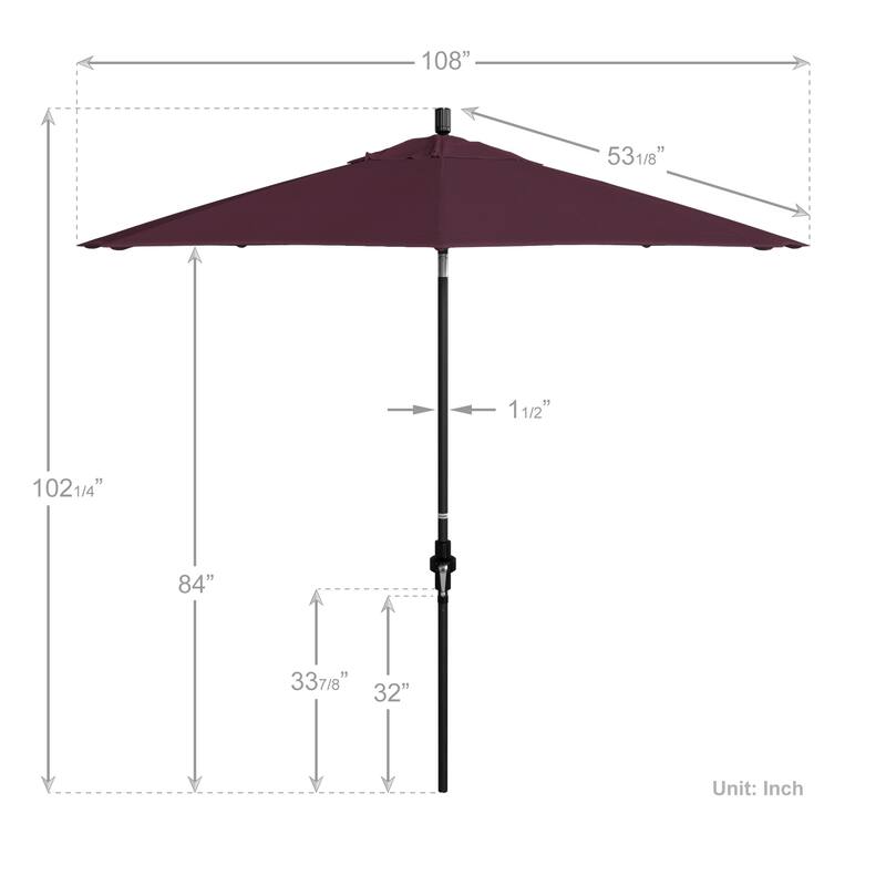 California Umbrella 9' Rd. Aluminum Patio Umbrella, Deluxe Crank Lift with Collar Tilt, Black Frame Finish, Pacifica Fabric