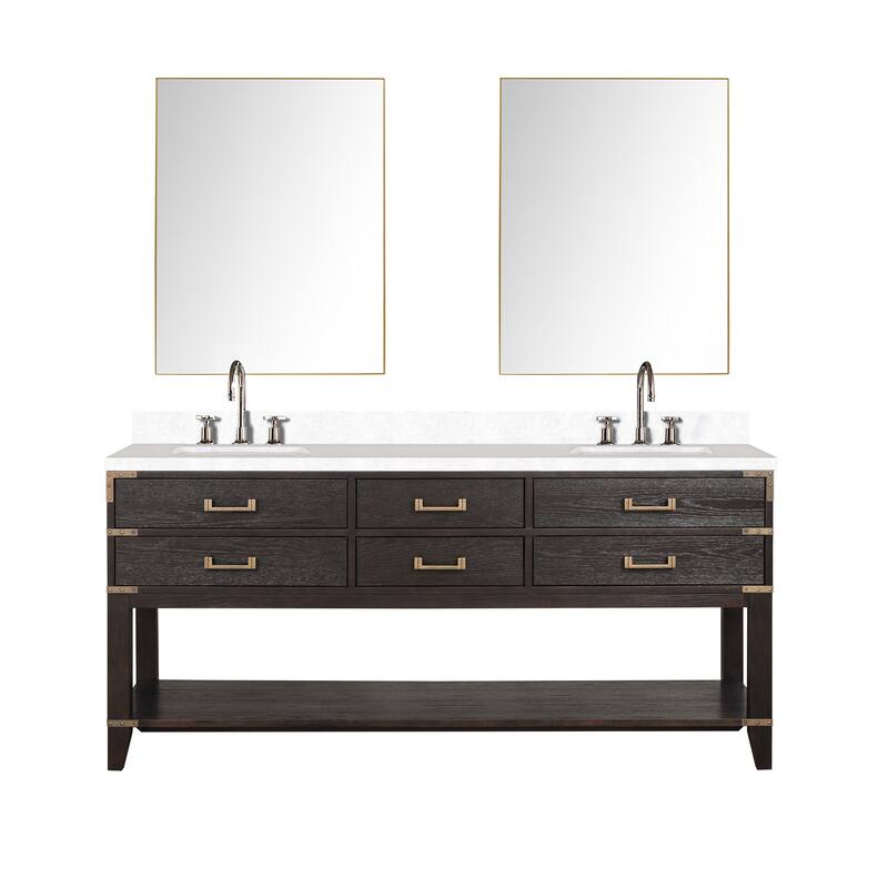 Norwalk 60 in W x 22 in D Black Oak Double Bath Vanity, Cultured Marble Top, Faucet Set, and 28 in Mirrors