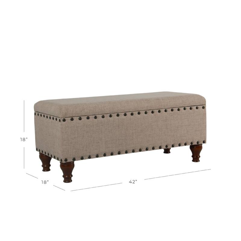 Ava Accent Bench, Storage Compartment, Nailhead Trim 42 Inch Tan Brown