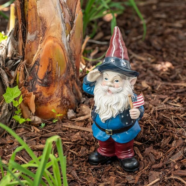 Alpine 12 Inch Outdoor Patriotic Garden Gnome Saluting Yard Statue Overstock 10313405