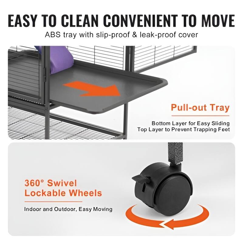 Black Iron & Plastic Pet Cage with Ramp, Wheels & Storage Shelf - 30.3"x20.5"x36.2"