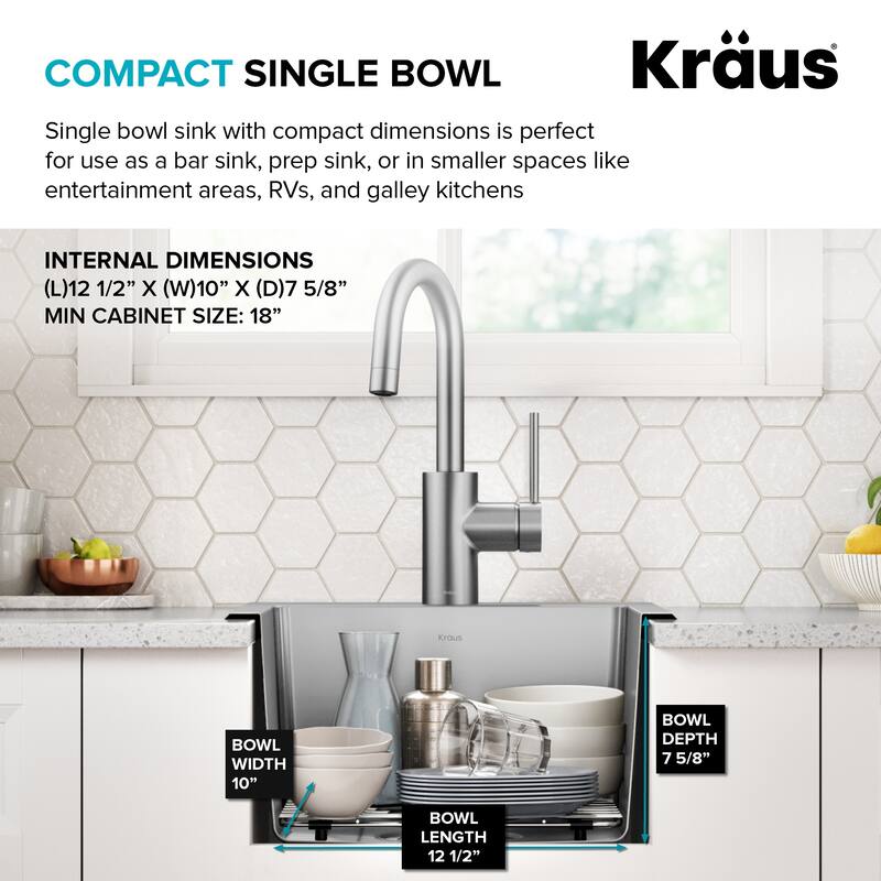 KRAUS Fairlane Drop In Top Mount 18 Gauge Stainless Steel Kitchen Sink