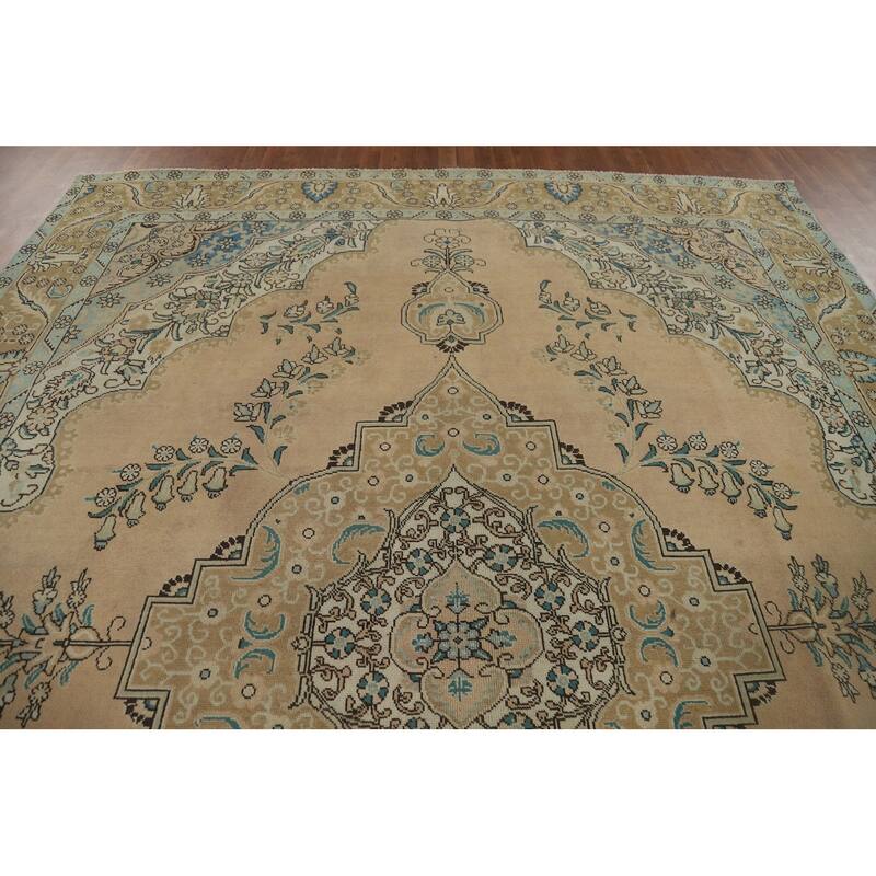 Tabriz Vintage Persian Area Rug Handmade Traditional Peach Wool Carpet - 9'7" x 12'8"