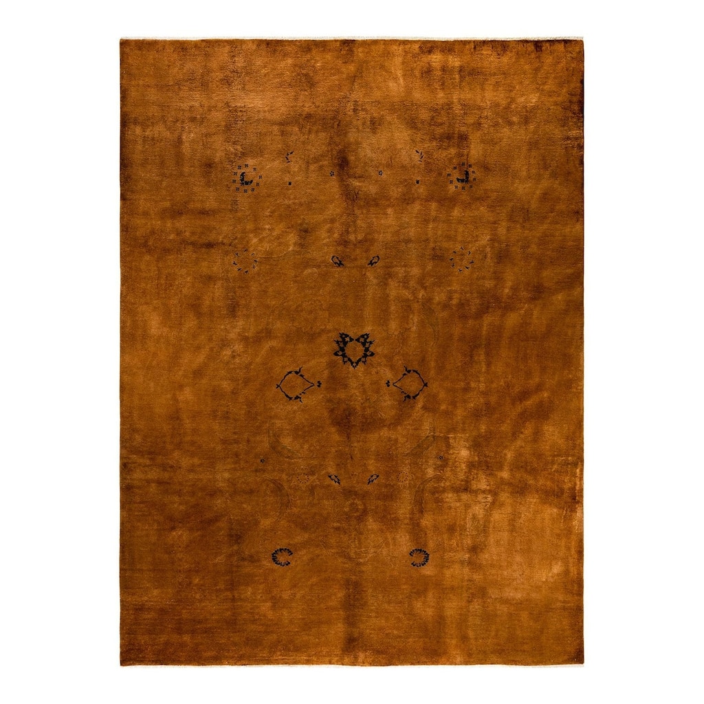 Overton Hand Knotted Wool Vintage Inspired Modern Contemporary Overdyed Yellow Area Rug - 8' 10" x 11' 10"