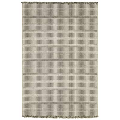 Style Haven Grayton Geometric Lines Beige/ Black Indoor-Outdoor Fringe Edge Rug