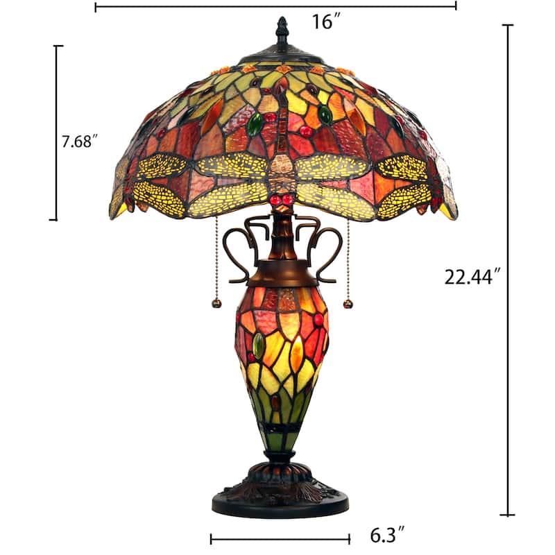 Tiffany-Style Dragonfly Design 3-light Dark Bronze Table Lamp