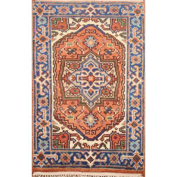 slide 2 of 13, Geometric Heriz Serapi Medallion Area Rug Handmade Wool Carpet - 2'0"x 3'0"