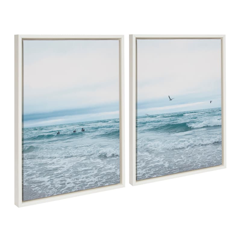 Kate and Laurel Sylvie Ocean Swim Left and Right Framed Canvas by Stephanie Klatt - 2 Piece 18x24