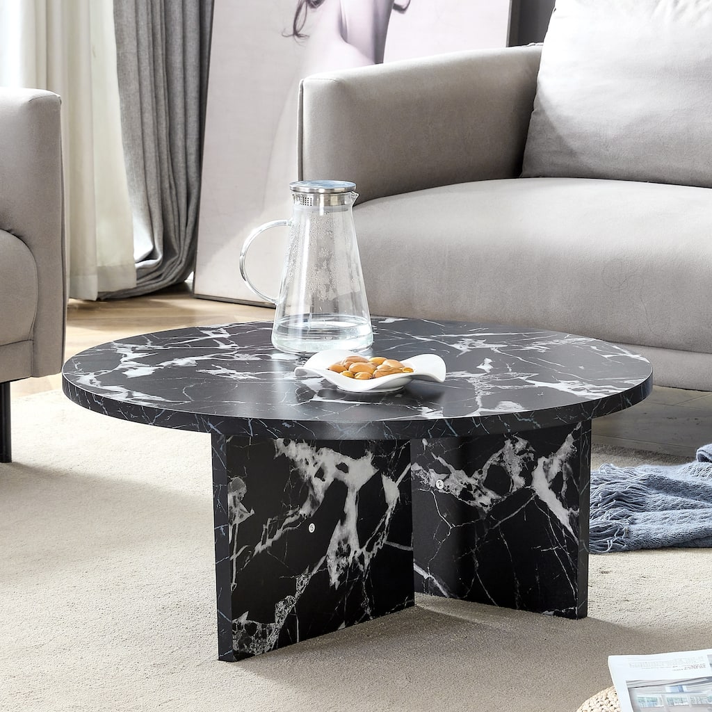 31.5in Versatile MDF Round Coffee Table, End Table for Living Room