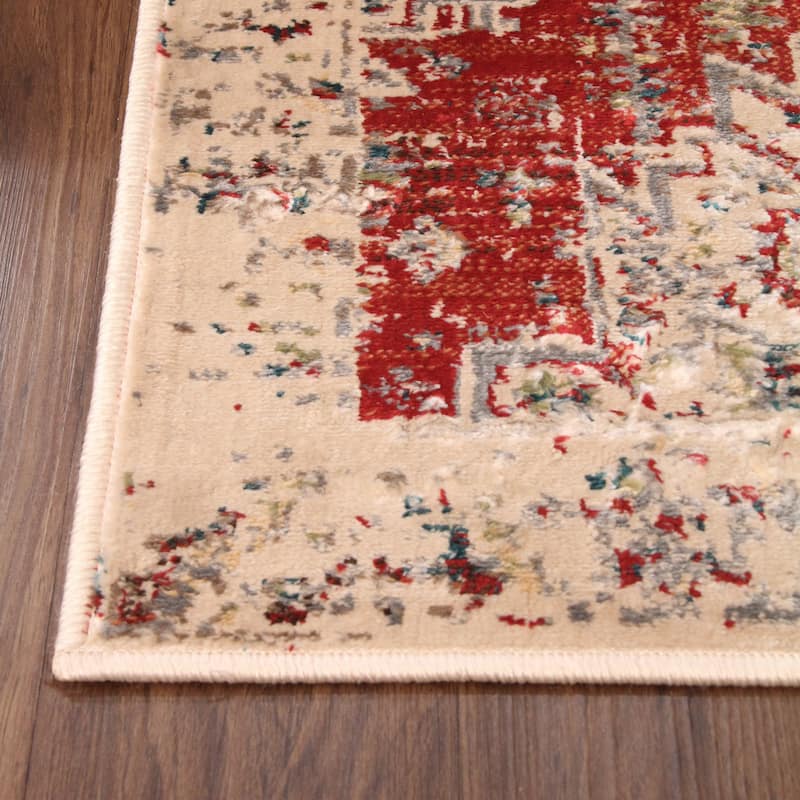 Vintage Distressed Medallion Indoor Area Rug or Runner by Superior