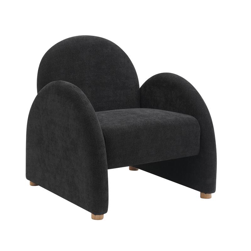 Modern Boucle Accent Armchair - Comfortable Upholstered Lounge Chair with Curved Armrests, Stylish Minimalist Chair - Black
